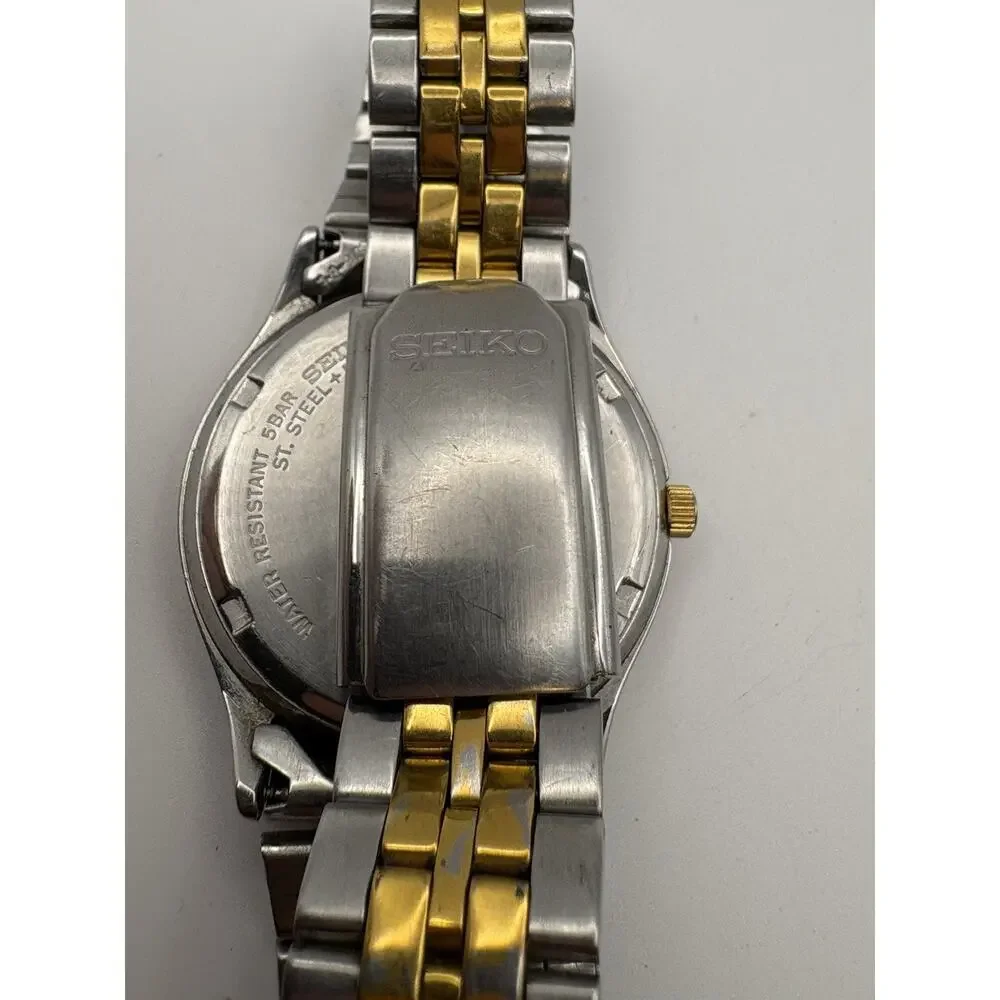 Vintage Seiko Sports 50 Day Date Blue Dial Watch 7N43-9A00 Two Tone RUNNING
